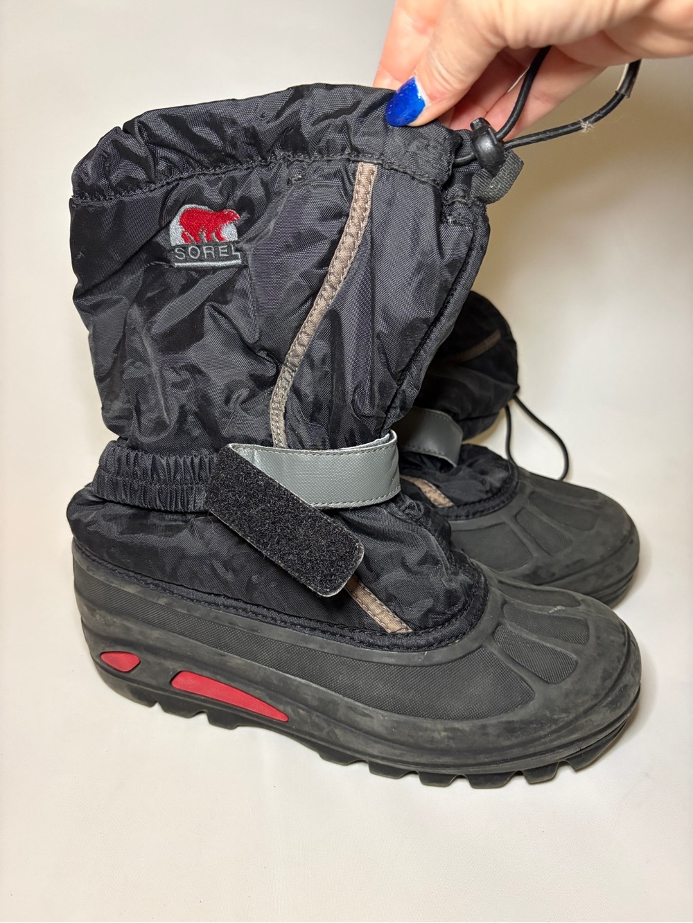 Sorel Flurry KIDS Snow Boots Size 7 Black Red‎ Waterproof Insulated